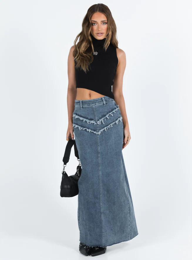 Lune Denim Maxi Skirt Blue | Princess Polly US