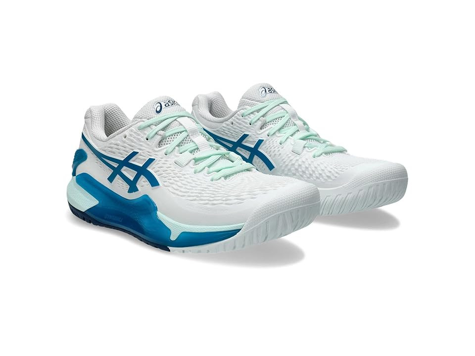 ASICS Women's GEL-Resolution 9 Women's Shoes White/Teal Blue : 10 B - Medium, Fabric/Manmade | Zappos