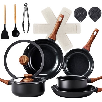 ROVSUN 17 Pcs Nonstick Pots and Pans Set, Cast Aluminum Kitchen Cookware Set, RV Kitchen Cooking Set, Dishwasher Safe, PFAS PFOA & PFOS Free, Black | Target