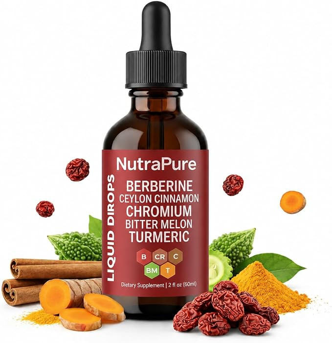 NutraPure Berberine Drops, Pure Berberine Drops with Ceylon Cinnamon, Chromium, Bitter Melon, and... | Amazon (US)