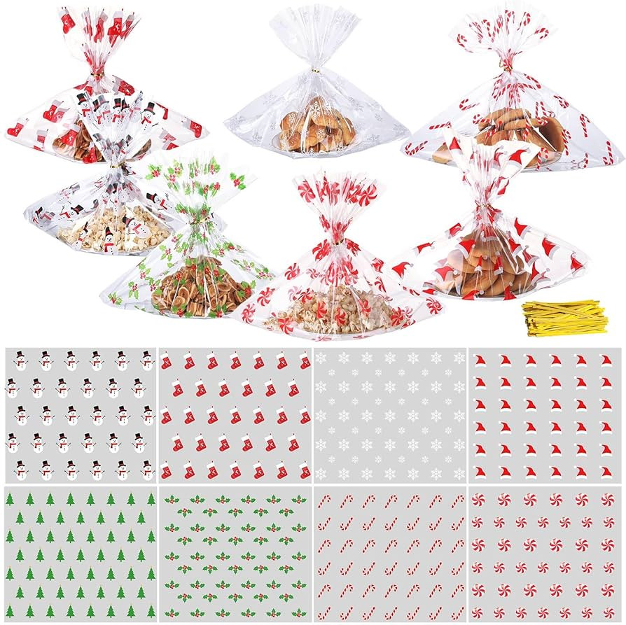 Yexiya 24 Pcs Christmas Cellophane Cookie Tray Bags 15" x 18" Clear Cello Serving Tray Bags with ... | Amazon (US)
