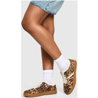 Womens Leopard Gum Sole Lace Up Trainers - Multi - 3, Multi | Boohoo.com (UK & IE)