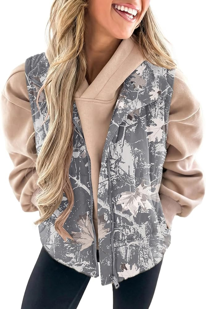 EVALESS Women Puffer Vest Camo Quilted Cropped Sleeveless Jackets | Amazon (US)