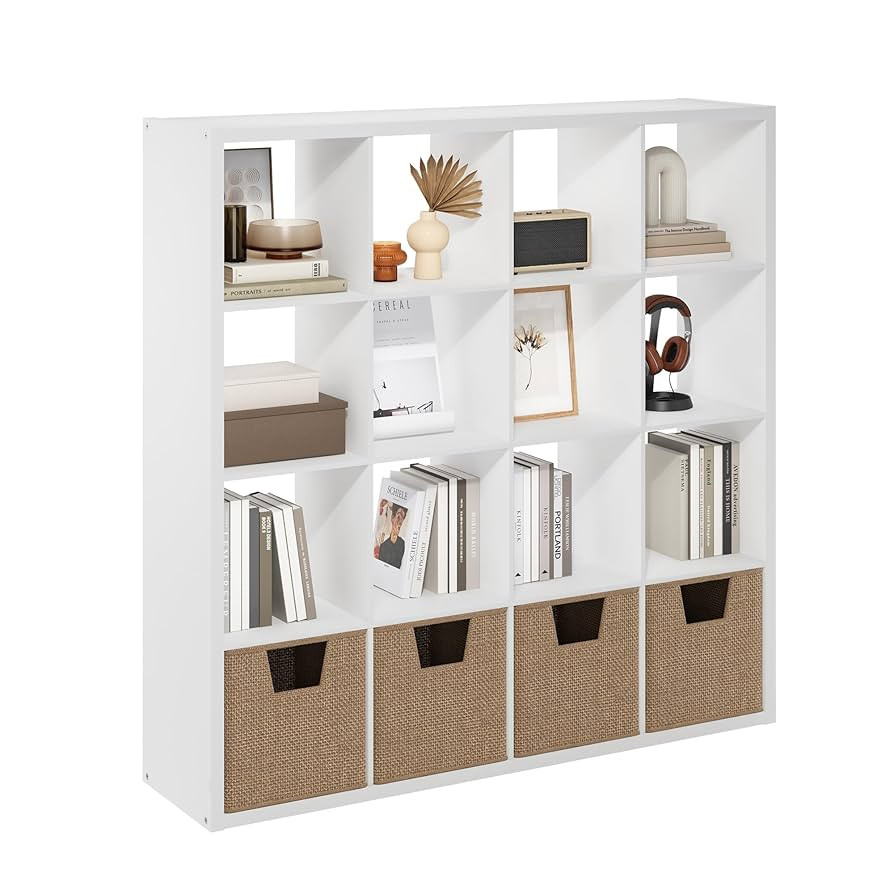 Furinno Cubicle Book Shelf, 16-Cube Thick Frame Bookshelf, Reversible Bookcase with Open Back, 14... | Amazon (US)