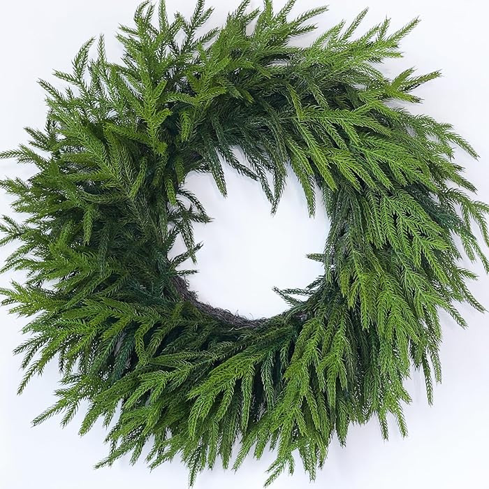 24" Real Touch Norfolk Pine Wreath for Front Door, Artificial Christmas Wreaths Faux Pine Needles... | Amazon (US)
