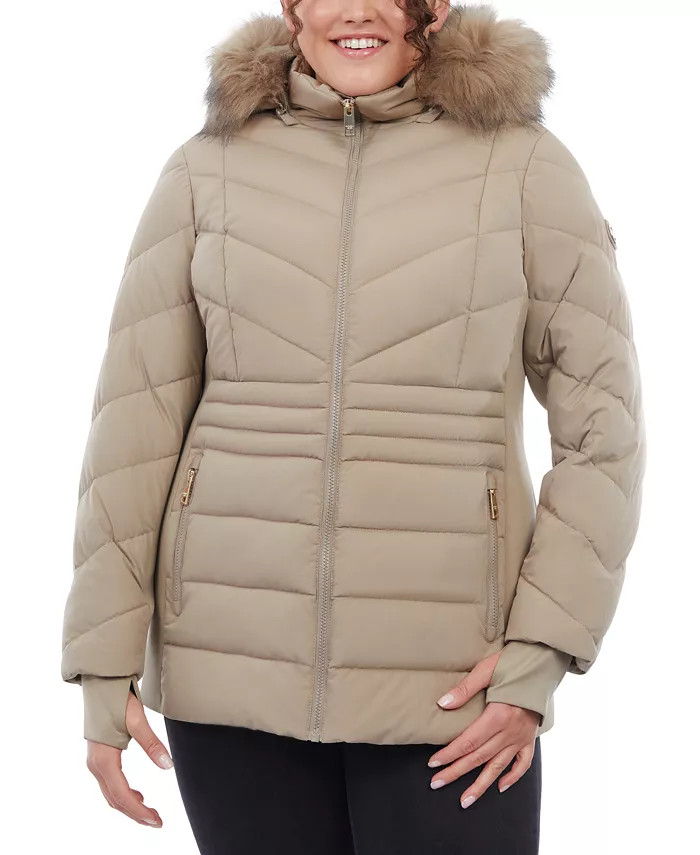 Women's Plus Size Faux-Fur-Trim Hooded Puffer Coat, Created for Macy's | Macys (US)