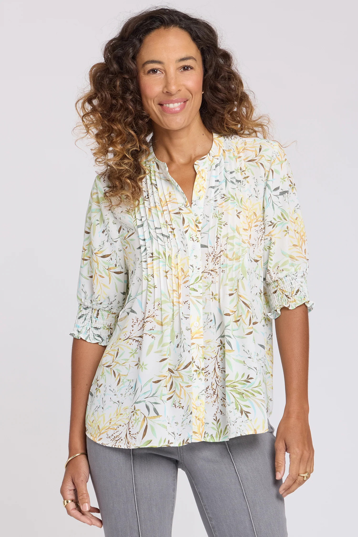 Pleated Short Sleeved Blouse - Chateau Jardin | NYDJ