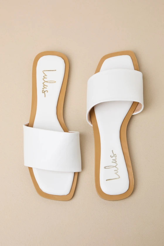 Brenner White Flat Square-Toe Slide Sandals | Lulus