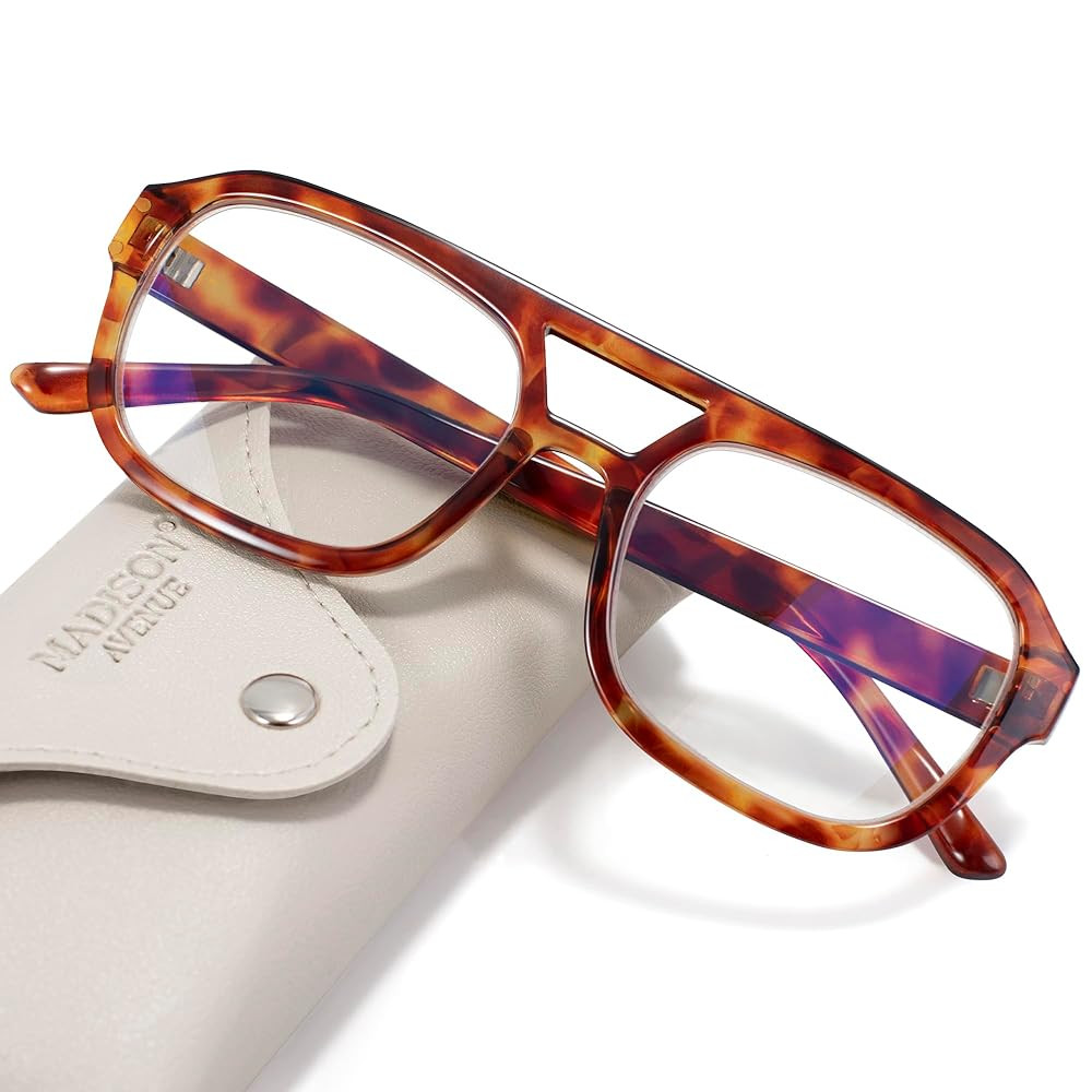 Madison Avenue Retro Aviator Blue Light Blocking Glasses for Women Men with Case, Trendy Rectangl... | Amazon (US)