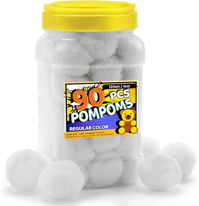 Bundooraking Pom Poms - White, 1.5 inch (4cm), 90pcs for Crafts | Amazon (US)