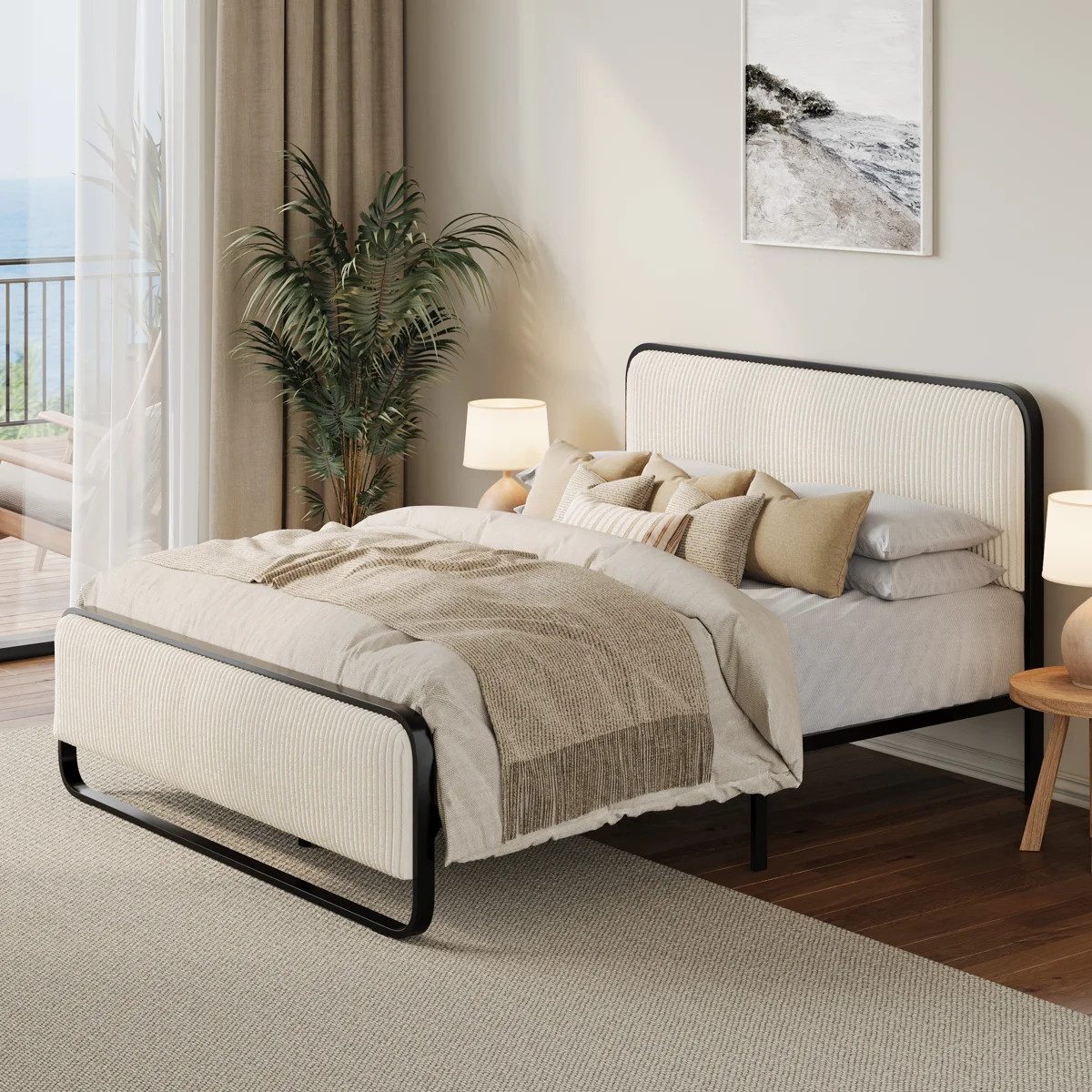 Queen Cream Corduroy Arnasia Bed | Wayfair North America