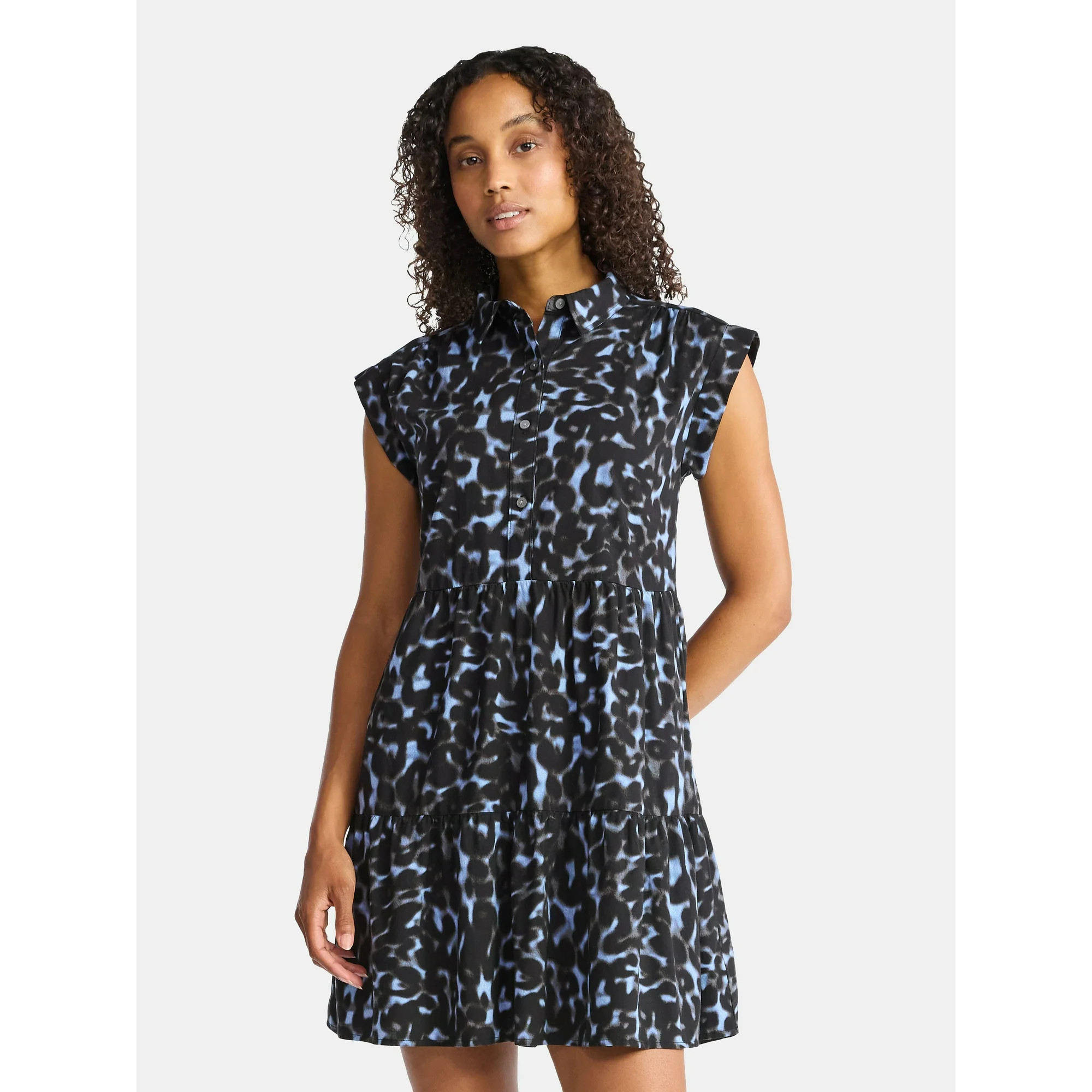 Time and Tru Women's Tiered Mini Shirtdress, Sizes XS-XXXL - Walmart.com | Walmart (US)