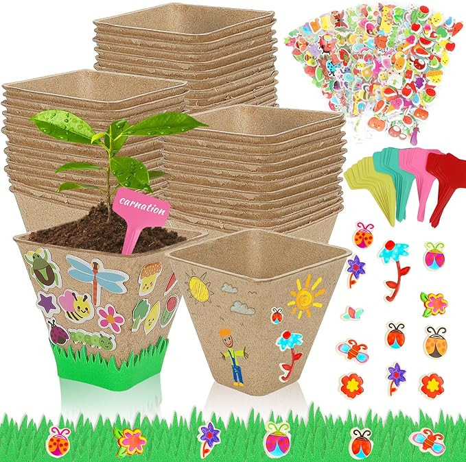 NNG 40 Set Garden Paper Pot Craft Kit,40Pcs Square Paper Mache Pots Peat Plant Pots with 400pcs A... | Amazon (US)