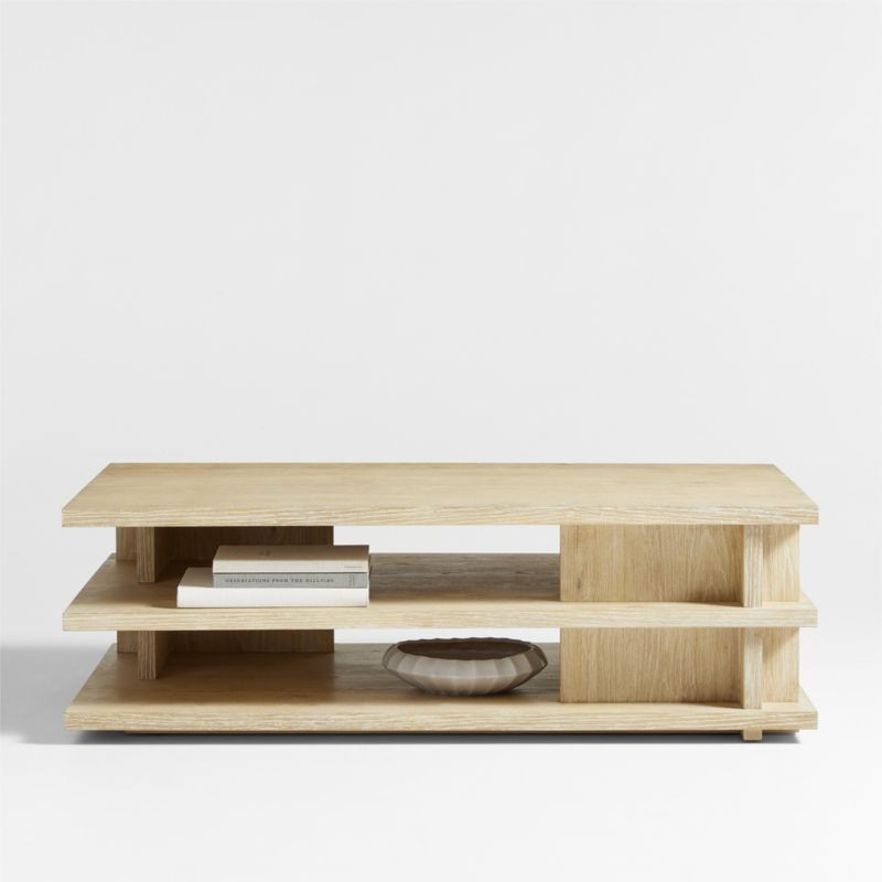 Stria Cerused Natural Oak Wood Rectangular Storage Coffee Table | Crate & Barrel | Crate & Barrel