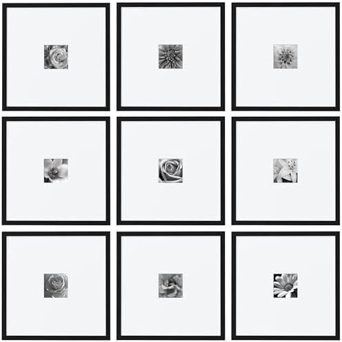 eletecpro Picture Frames Set of 9, 16x16 in, Acrylic Cover, Black | Display 4x4 with Mat or 16x16... | Amazon (US)