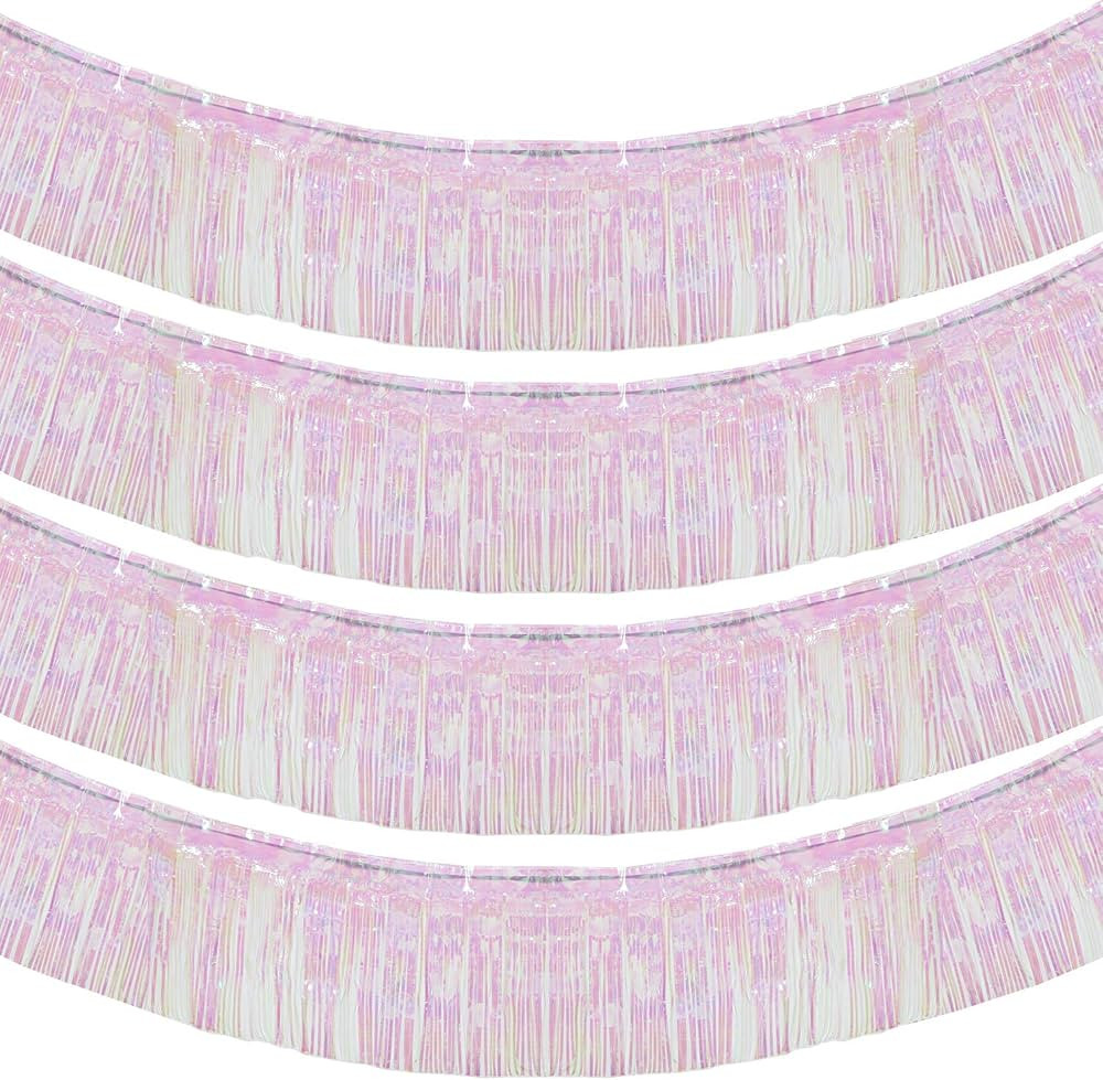 Blukey 10 Feet by 15 Inch Iridescent White Foil Fringe Garland - Pack of 4 | Metallic Tinsel Bann... | Amazon (US)