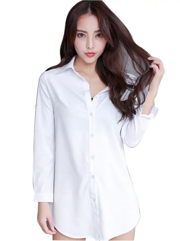 Women Casual Loose Long Sleeve White Shirt Boyfriend Button Down Blouse Top | Walmart (US)