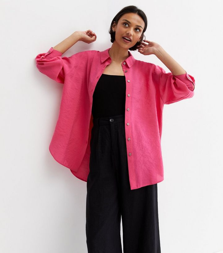 Bright Pink Long Sleeve Oversized Shirt
						
						Add to Saved Items
						Remove from Saved I... | New Look (UK)