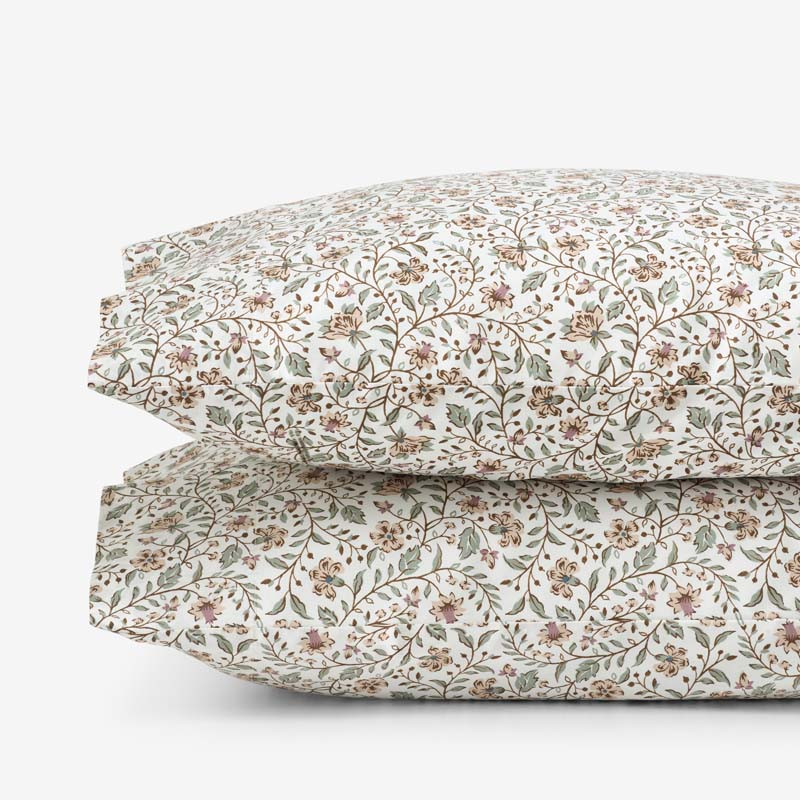 Garden Patch Floral Garment Washed Cotton Percale Pillowcase Set - Multi, King | The Company Store