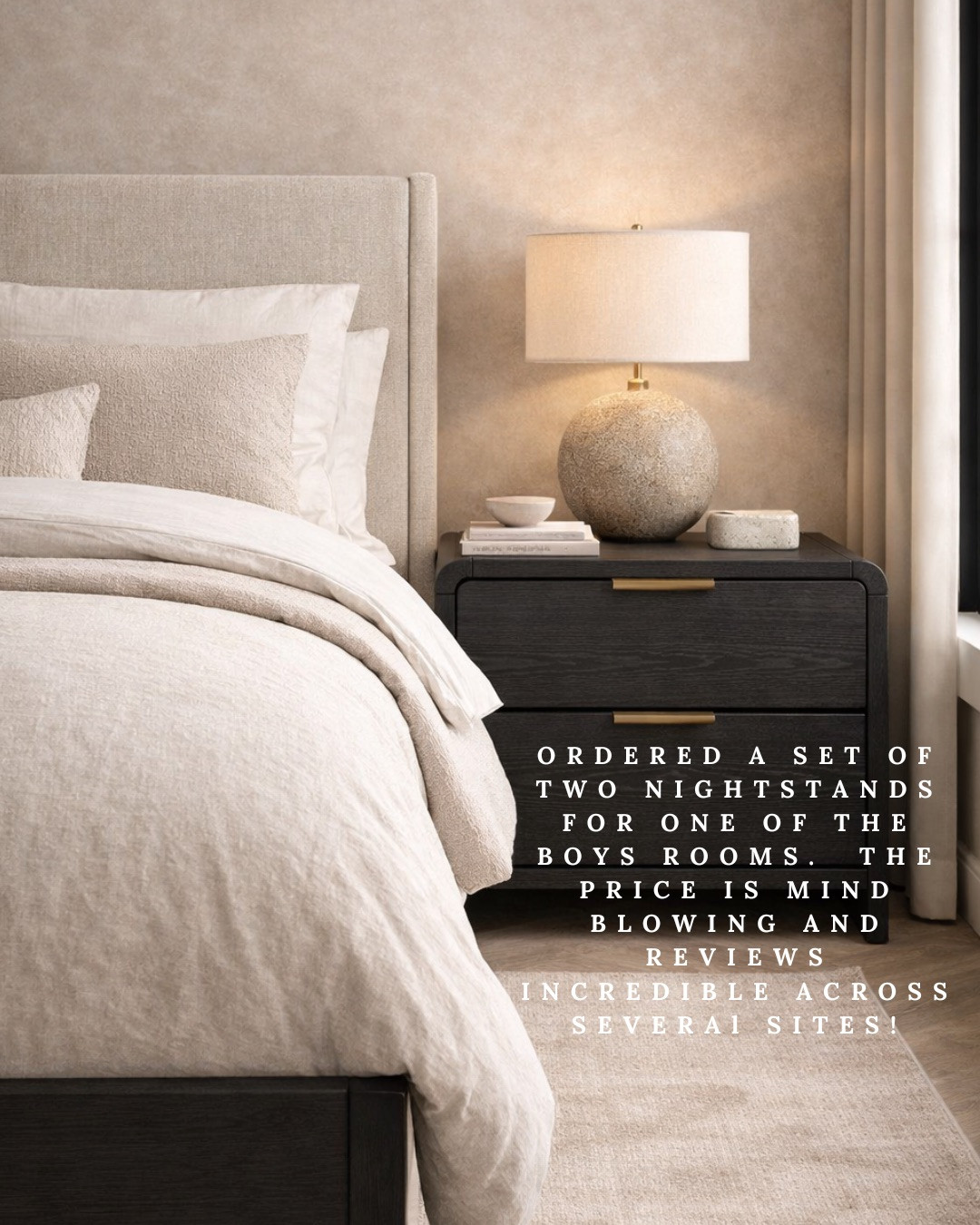 MODERN BLACK NIGHTSTANDS — LUXE FOR LESS! The RICH WOOD FINISH and BRASS HARDWARE give a high-end look without the high price. The reviews are incredible, and they instantly elevate any bedroom.

#Amazon #TheHillaryStyle #AmazonHome #Nightstand #BedroomRefresh #LuxuryForLess #DesignerLookForLess #NeutralBedroom #ModernHome #HomeUpgrade 

 #LTKU #LTKOver40 #LTKHome
