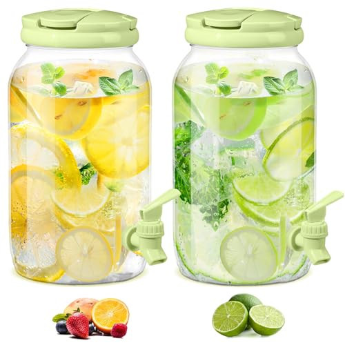 Havawish 2 Pcs 1 Gallon Plastic Beverage Dispenser with Spigot Clear Summer Kitchen Fridge Drink Dispenser for Parties Lemonade Juice Tea Beer Cold Water(Green,Cylinder) | Amazon (US)