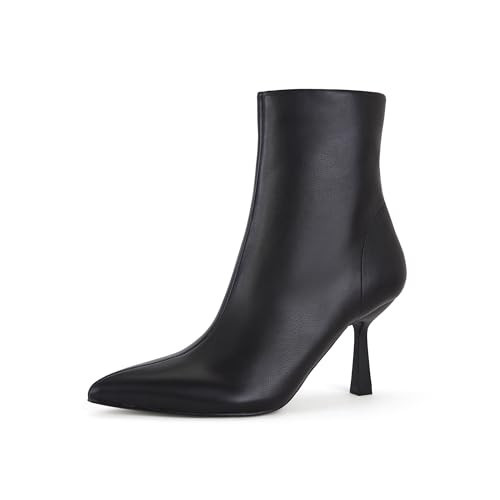 SHOBOO Pointed Toe Stiletto Heels for Women - Black Ankle Boots with Side Zipper (6.5,Black) | Amazon (US)