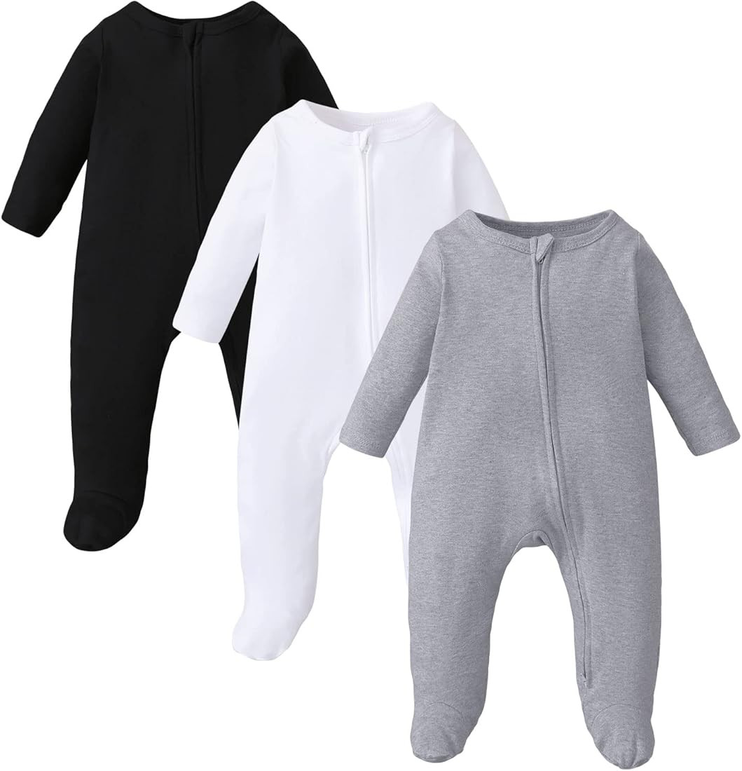 OPAWO Newborn Footie Pajamas with Mitten Cuffs Double Zipper Sleepers Baby Boy Girl Onesie Footed... | Amazon (US)