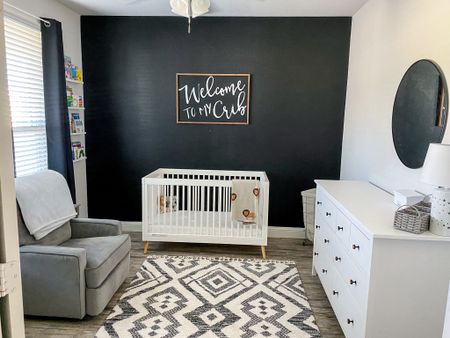 Black & white modern baby boy nursery inspo! Obsessed with how my sons nursery turned out. The rug is from Homegoods (it’s a Loloi rug, but couldn’t find it online). Linked one similar from Wayfair that’s on sale. Sign from Hobby Lobby :)

#LTKbaby #LTKkids #LTKhome