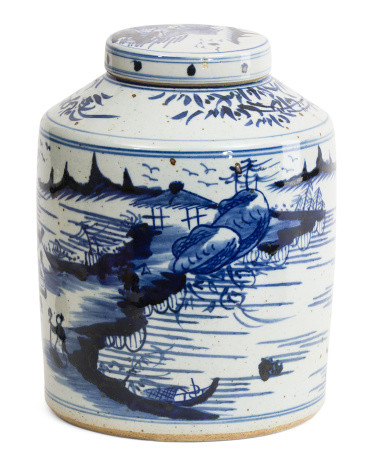 9x13 Porcelain Dynasty Landscape Tea Jar With Lid | TJ Maxx