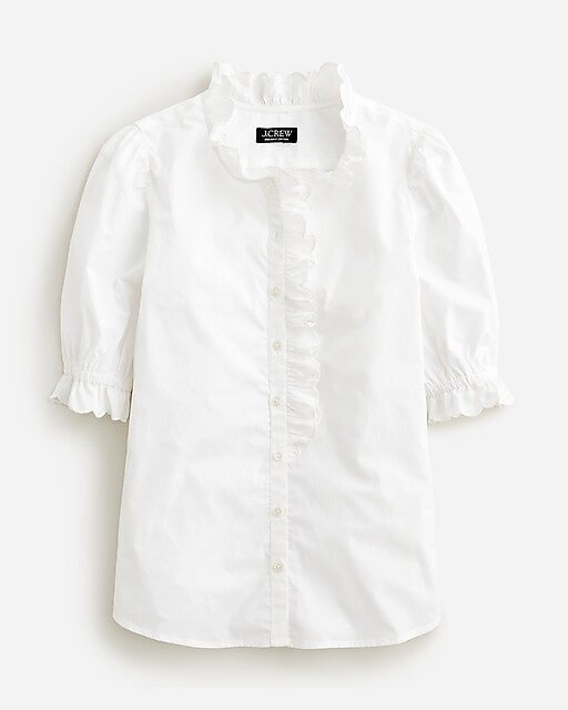 Ruffle-trim button-up shirt in cotton poplin | J. Crew US
