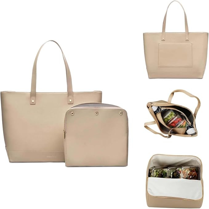 Modern Picnic Vegan Leather Tote Bag for Women, Easily Wipeable, Removable Insulated Pouch For Yo... | Amazon (US)