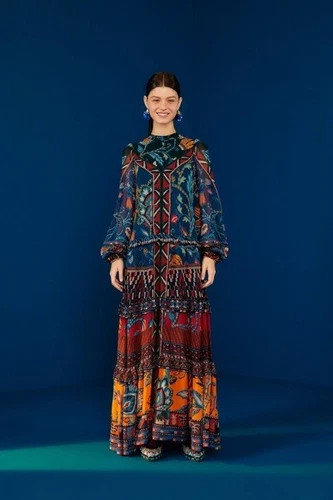 Anthropologie Farm Rio Ainika Tapestry Blue Maxi Dress XS NEW | eBay US