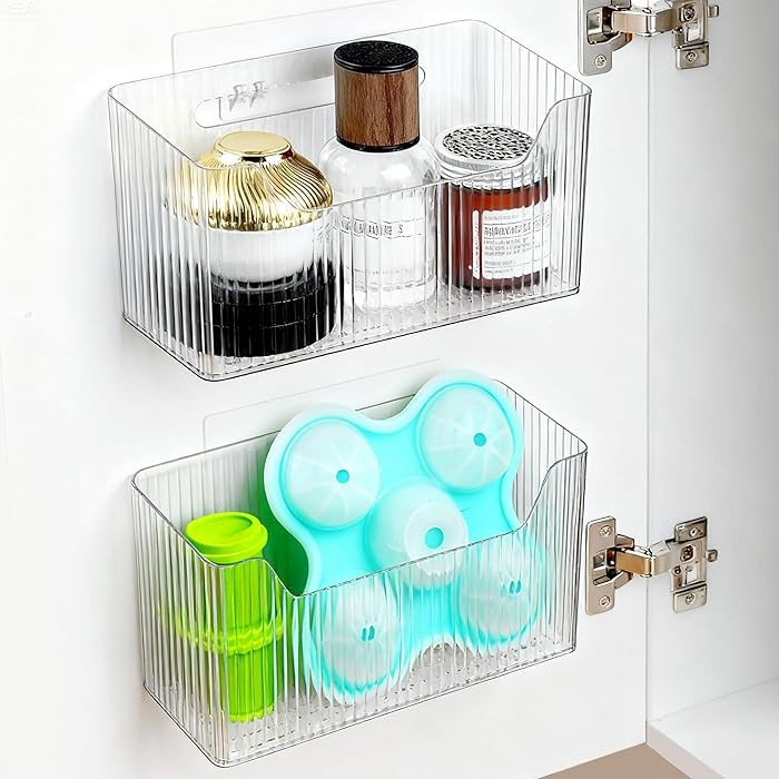 2 Pack Cabinet Door Organizer, Adhesive Wall Mounted Organizer Bins, Clear Storage Caddy, Stackab... | Amazon (US)