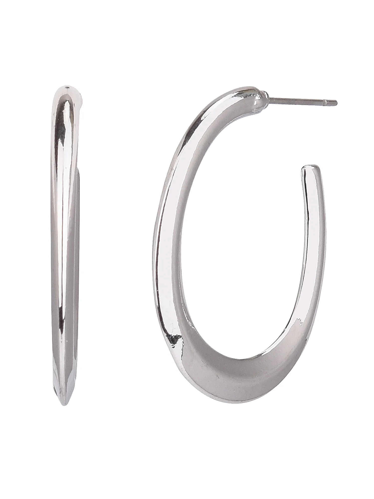 Time and Tru Women's Silver Tone Post Metal Hoop Earring | Walmart (US)