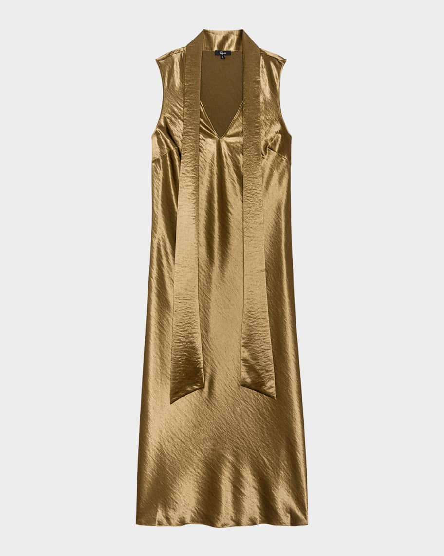 Rails Lorenza Metallic Scarf-Neck Midi Dress | Neiman Marcus