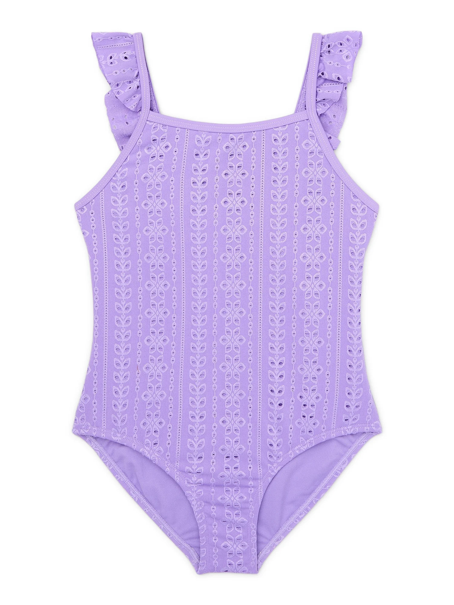 Wonder Nation Girls Eyelet Flutter One Piece Swimsuit with UPF50+, Sizes 4-16 & Plus | Walmart (US)