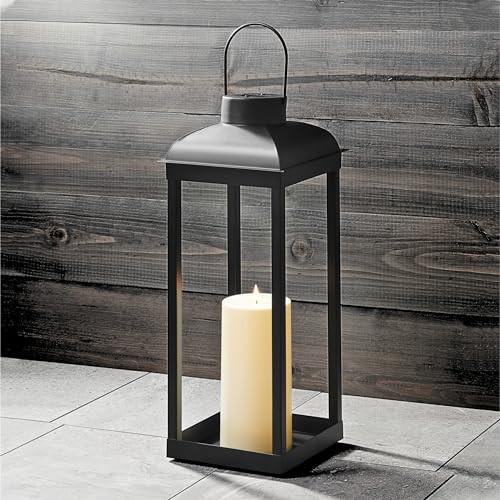 Outdoor Candle Lantern, Large - 18 Inch Tall, Solar Powered, Black Metal, Open Frame (No Glass), Dusk to Dawn Timer, Decorative LED Lantern Lights for Front Porch, Garden or Patio Decor | Amazon (US)