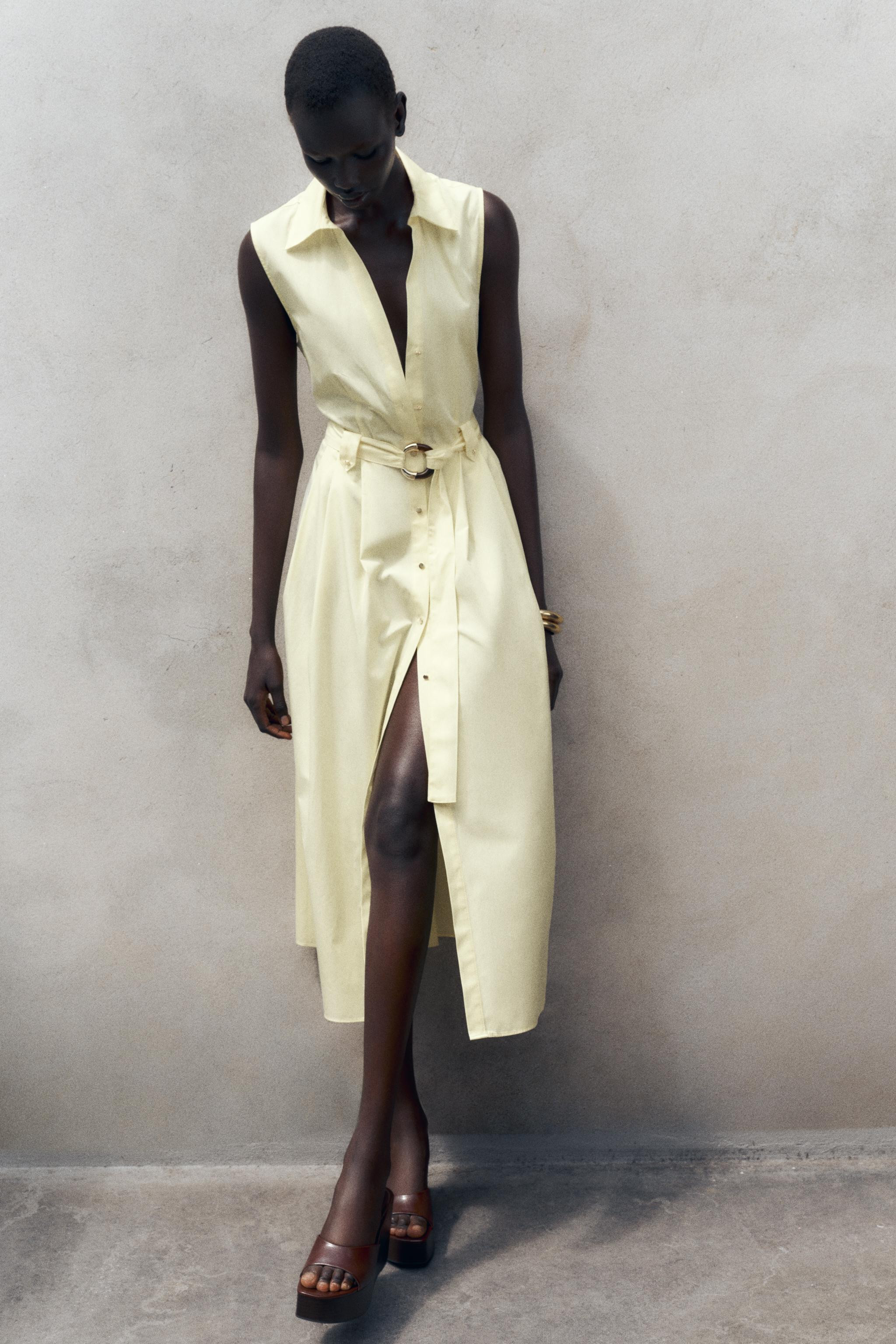 BELTED POPLIN MIDI DRESS | Zara US