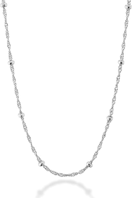Miabella Italian 925 Sterling Silver Singapore Bead Chain Station Necklace for Women, Made in Ita... | Amazon (US)