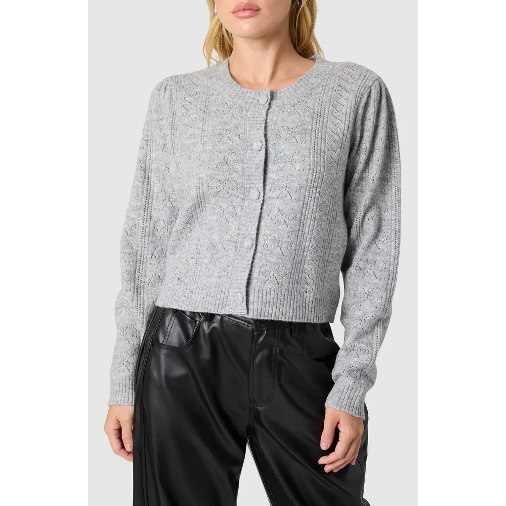 All in Favor Bow Pointelle Stitch Cardigan in Heather Grey at Nordstrom Rack, Size X-Large | Nordstrom Rack