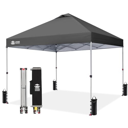 CROWN SHADES Pop Up Canopy, Patented Center Lock One Push Instant Popup Outdoor Canopy Tent, Newly Designed Storage Bag, 8 Stakes, 4 Ropes, Silver-Coated, Grid Gray, 10x10FT | Amazon (US)