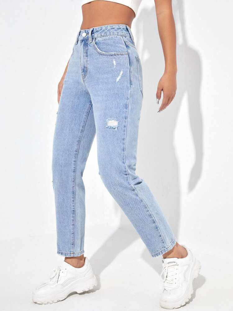 High Waisted Ripped Mom Fit Jeans | SHEIN
