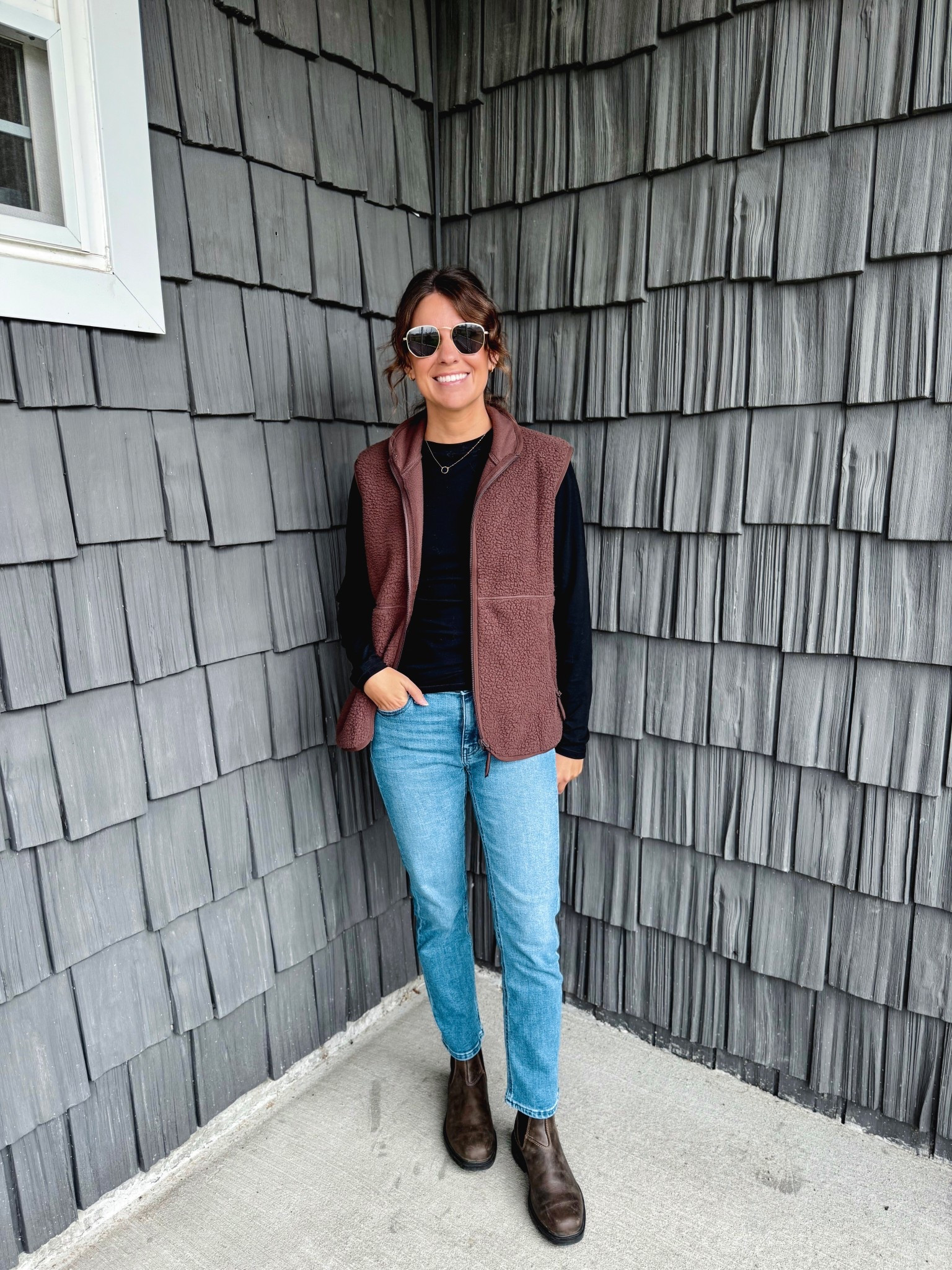 Wearing medium in my black tee, xs in my brown sherpa and 25 in my jeans (I’m exchanging for a 24 because they stretch a bit with wear).
My blundstone boots boots fit true to size 

#LTKPetite #LTKSeasonal #LTKStyleTip