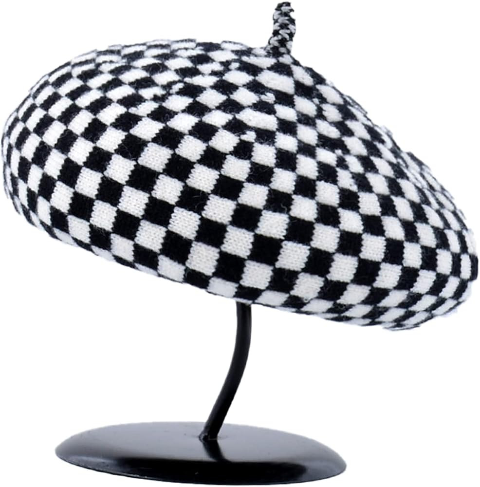 CORIRESHA Winter Women's Beret Vintage Black and White Checkerboard Knit Beret | Amazon (US)