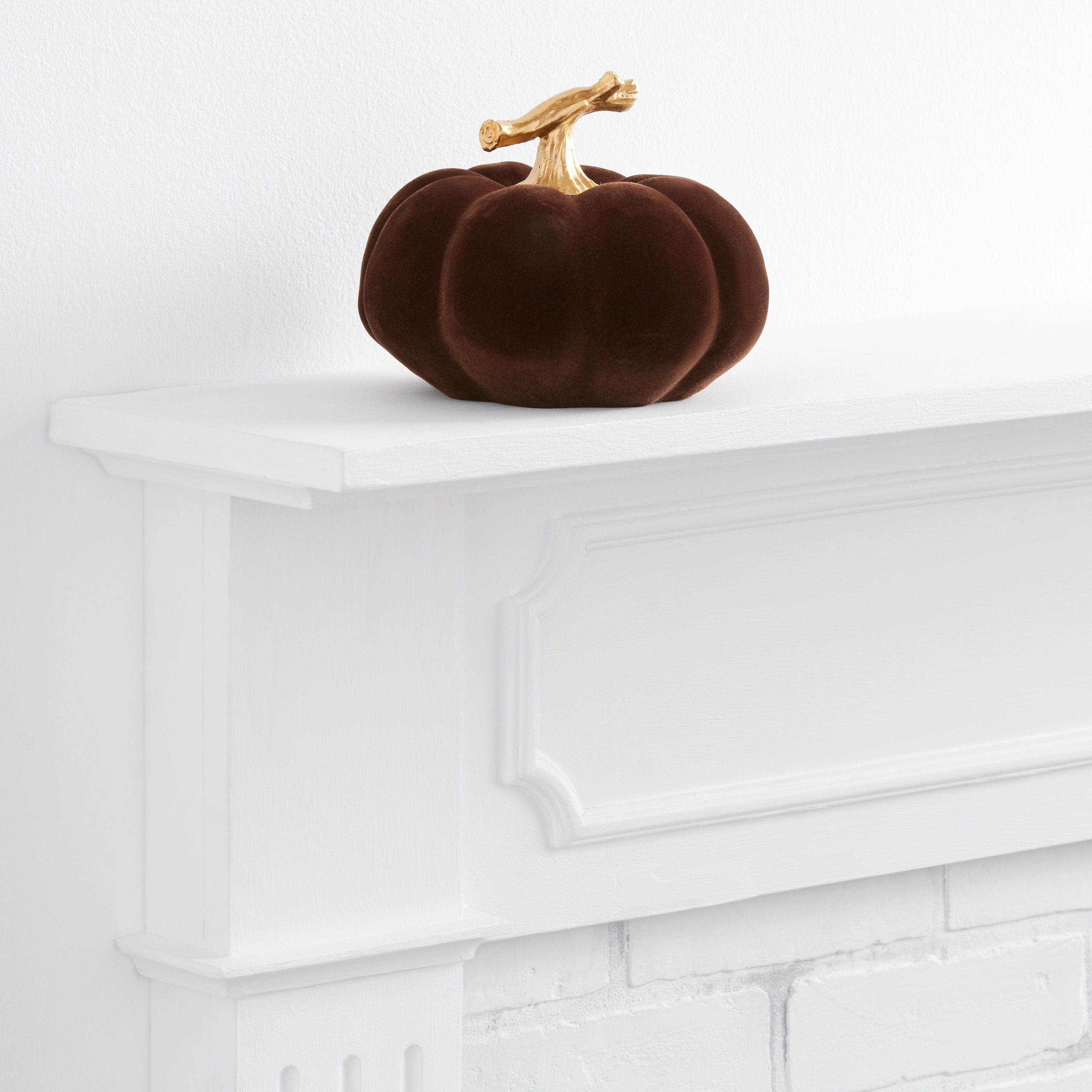 Small Brown Velvet Flocked Pumpkin Decor | World Market