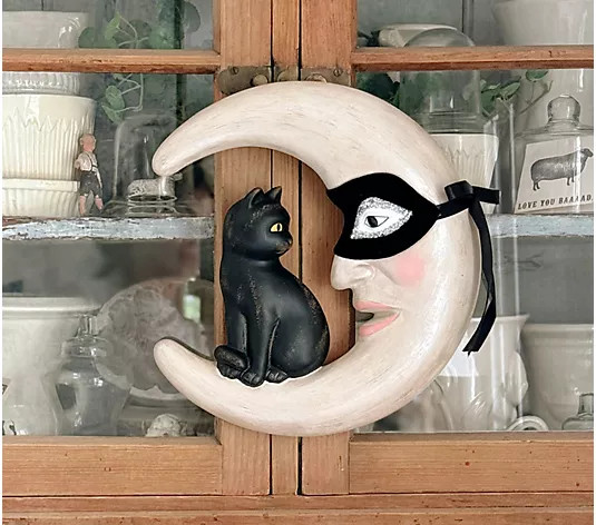 Cozy Cottage by Liz Marie Hanging Black Cat and The Moon - QVC.com | QVC