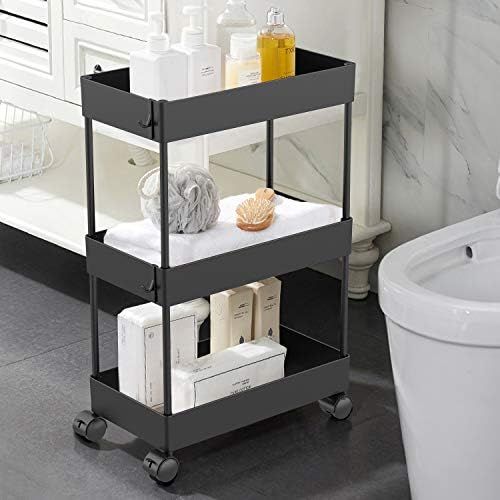 AOJIA Slim Storage Cart, 3 Tier Slide Out Storage Cart Bathroom Storage Organizer Bathroom Storag... | Amazon (US)