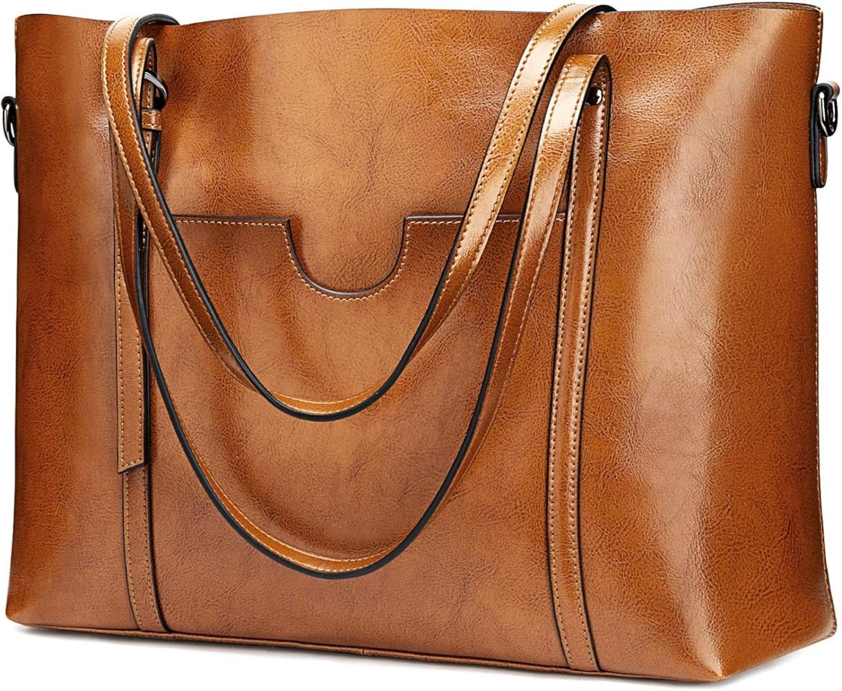 S-ZONE Women Genuine Leather Top Handle Satchel Daily Work Tote Shoulder Bag Large Capacity | Amazon (US)