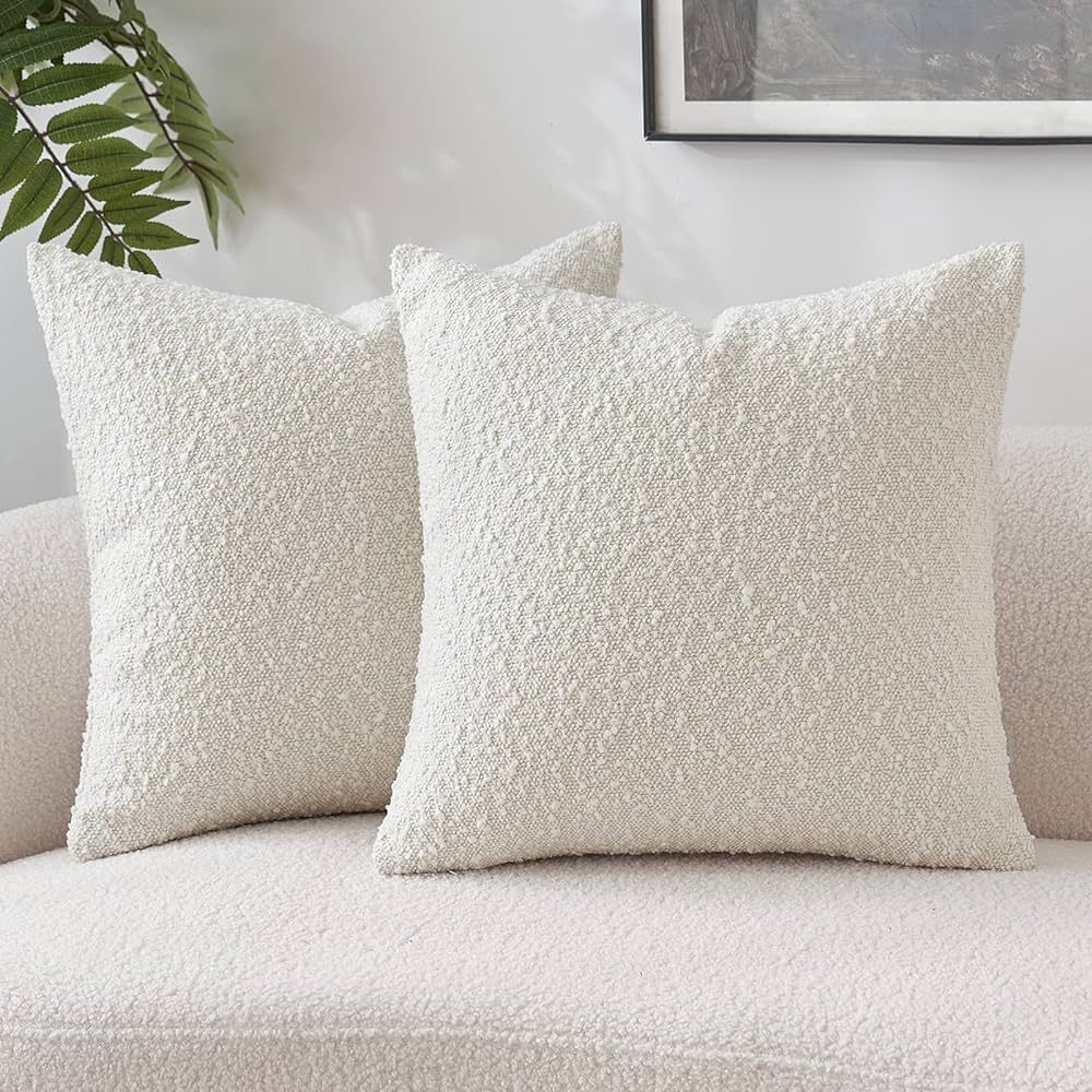 MIULEE Set of 2 Decorative Throw Pillow Covers 18 x 18 Inch Pure White Pillowcases Textured Boucl... | Amazon (US)