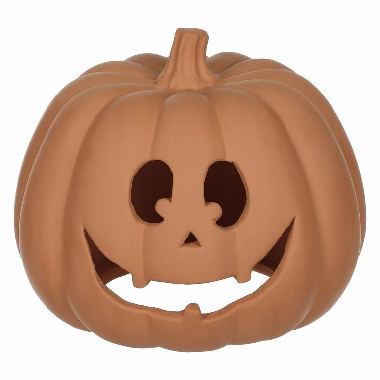 Halloween Brown Clay Pumpkin Decoration, 9 in, by Way To Celebrate - Walmart.com | Walmart (US)